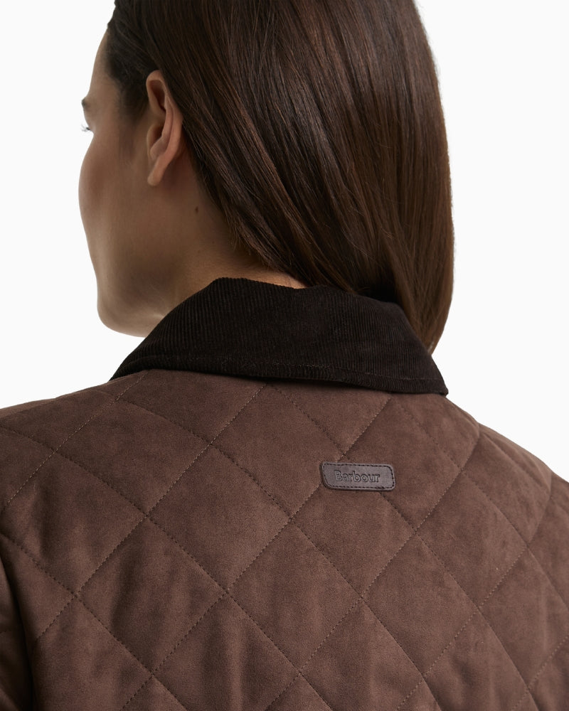 Barbour pocket branding detail quilted jacket close up