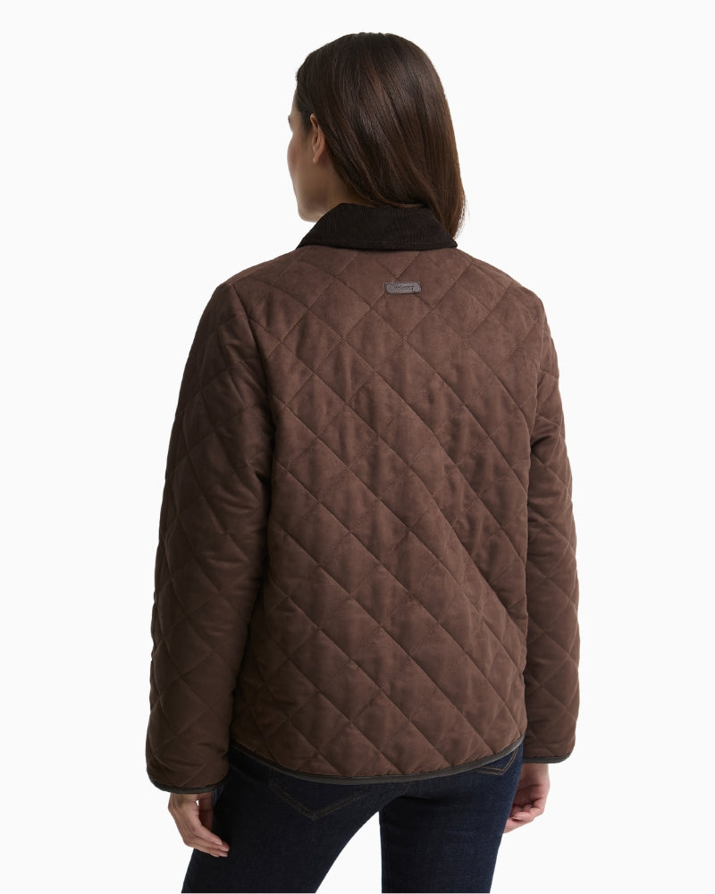 Barbour quilted jacket back view diamond quilting dark brown