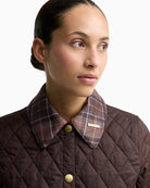 Barbour tartan collar cropped quilted jacket close up neckline