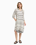 Bariloche Gabias white and black shirt dress, front view on model – Áines Boutique