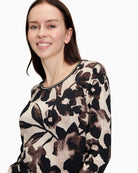 Close up of Floral print jersey t-shirt by Betty Barclay with ¾ sleeves and round neck