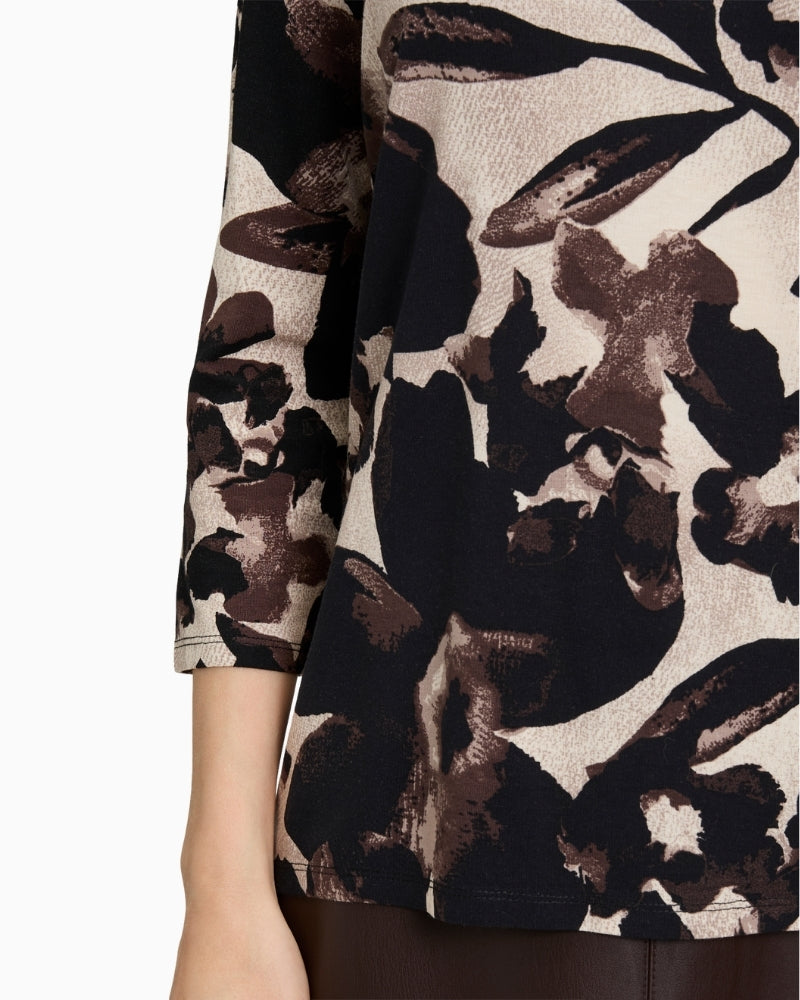 CLose up of Floral print jersey t-shirt by Betty Barclay with ¾ sleeves and round neck