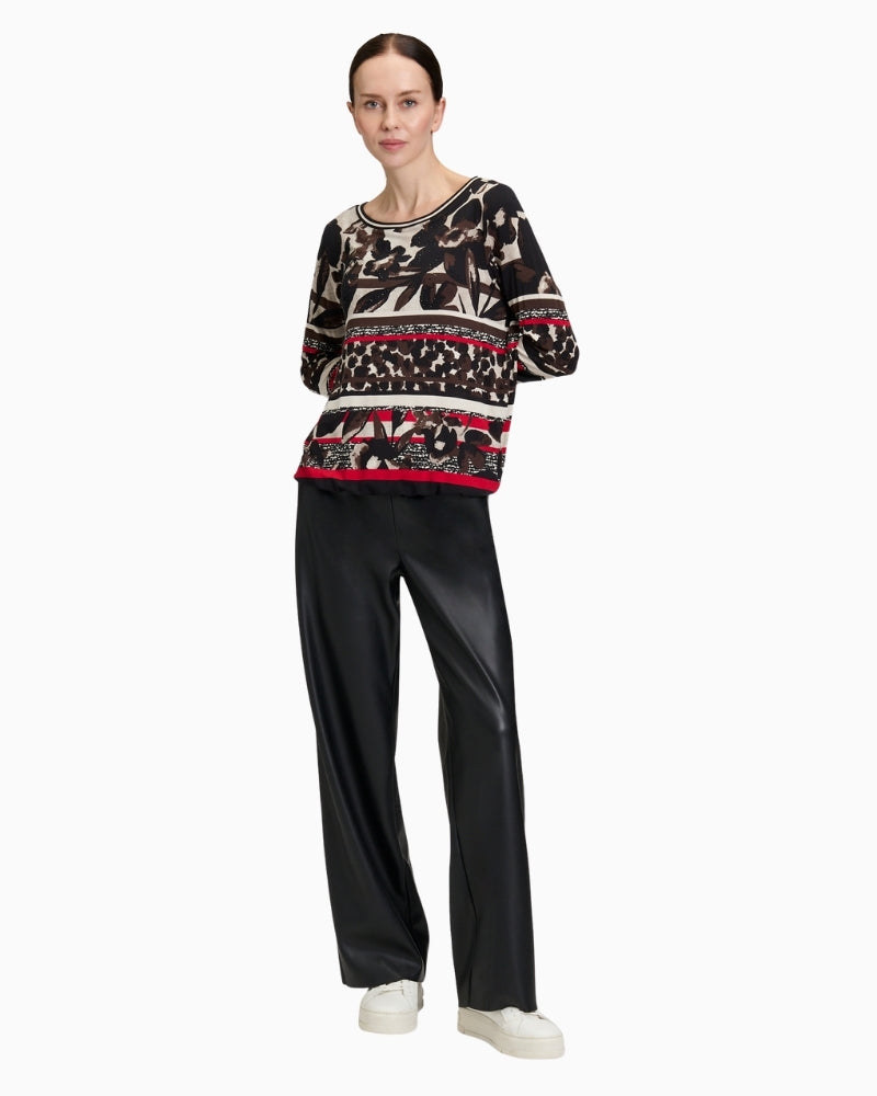 Front view of Betty Barclay floral jersey t‑shirt with bateau neckline and 3/4 sleeves