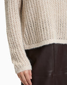 Close up of Plain chunky knit jumper by Betty Barclay with bateau neckline and long sleeves