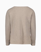 Back view of plain-coloured long sleeve jumper with clean neckline