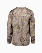 Back view of long blouse with all-over paisley print and relaxed silhouette