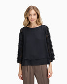 Front view of Betty Barclay overblouse with bateau neckline