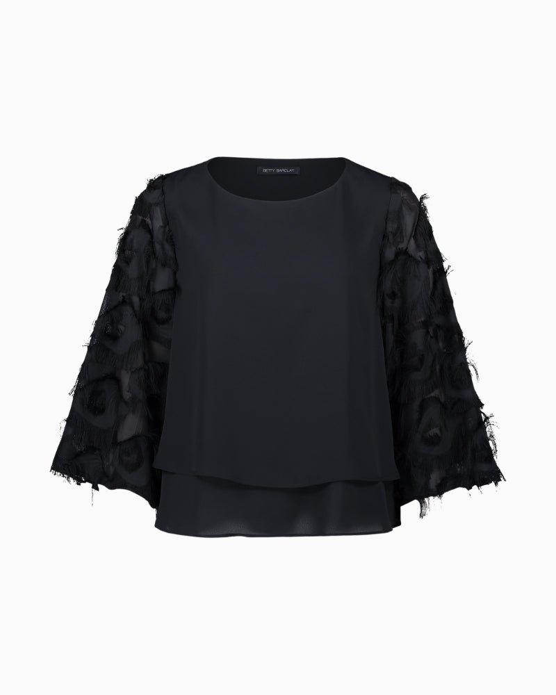 Front view of Betty Barclay overblouse with bateau neckline