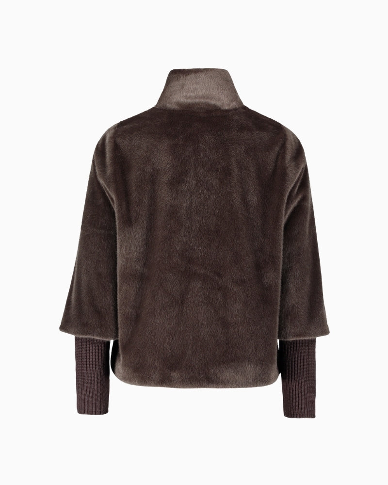 Back view of soft plain jacket showing gentle A-line shape and cosy texture