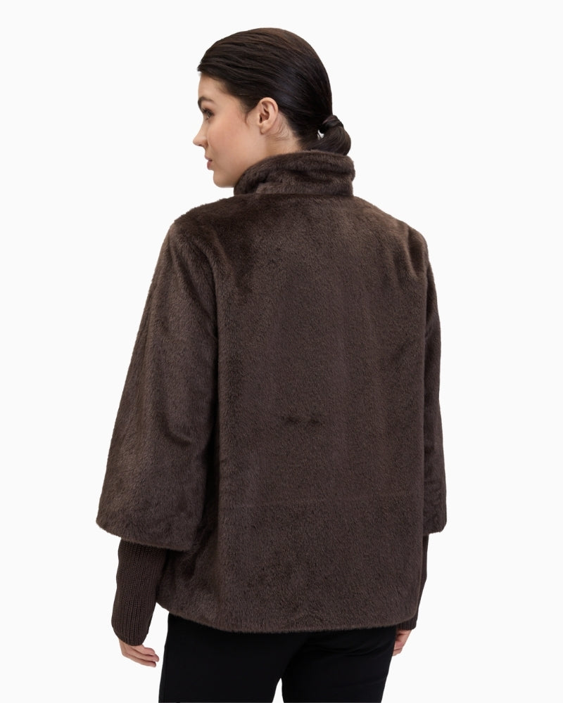 Back view of soft plain jacket showing gentle A-line shape and cosy texture