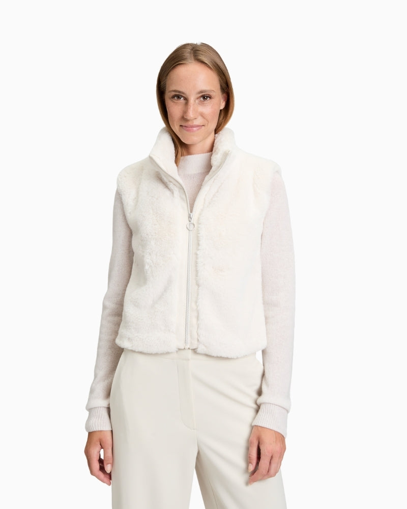 Plush sleeveless body warmer by Betty Barclay with zip front and stand-up collar