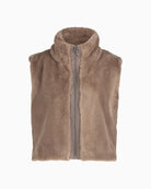 Front view of plush Betty Barclay body warmer with zip fastening and stand-up collar
