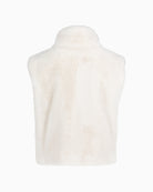 Back view of short plush gilet showing clean lines and soft texture