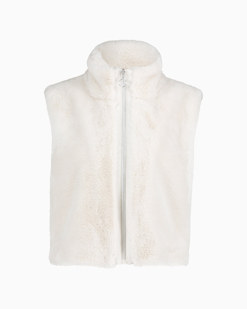 Plush sleeveless body warmer by Betty Barclay with zip front and stand-up collar