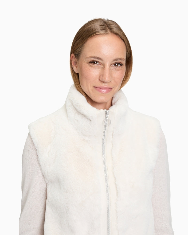 Plush sleeveless body warmer by Betty Barclay with zip front and stand-up collar