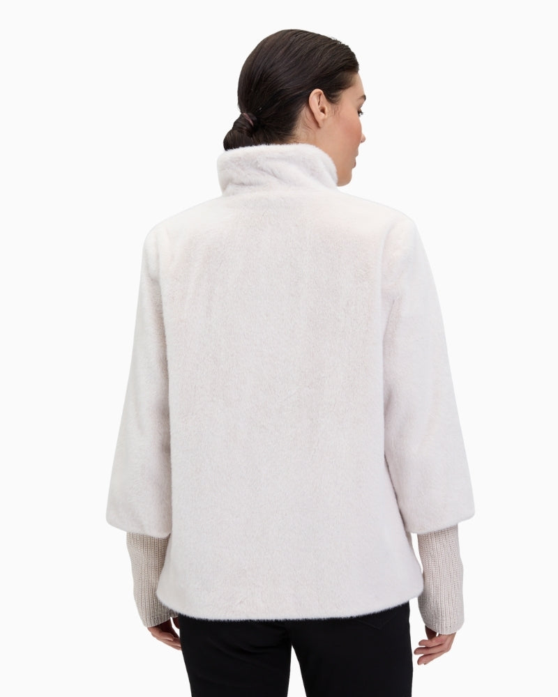 Back view of cosy jacket in plain colour with clean seam details