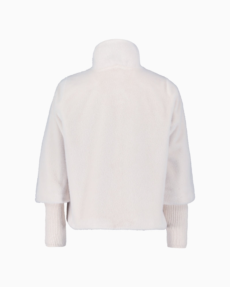 Back view of cosy jacket in plain colour with clean seam details