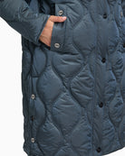 Detail of piped pocket and two-way zip on polyamide outer jacket