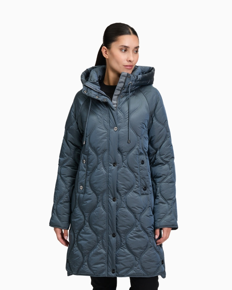 Front view of Betty Barclay quilted jacket in plain colour with zip and press stud fastening