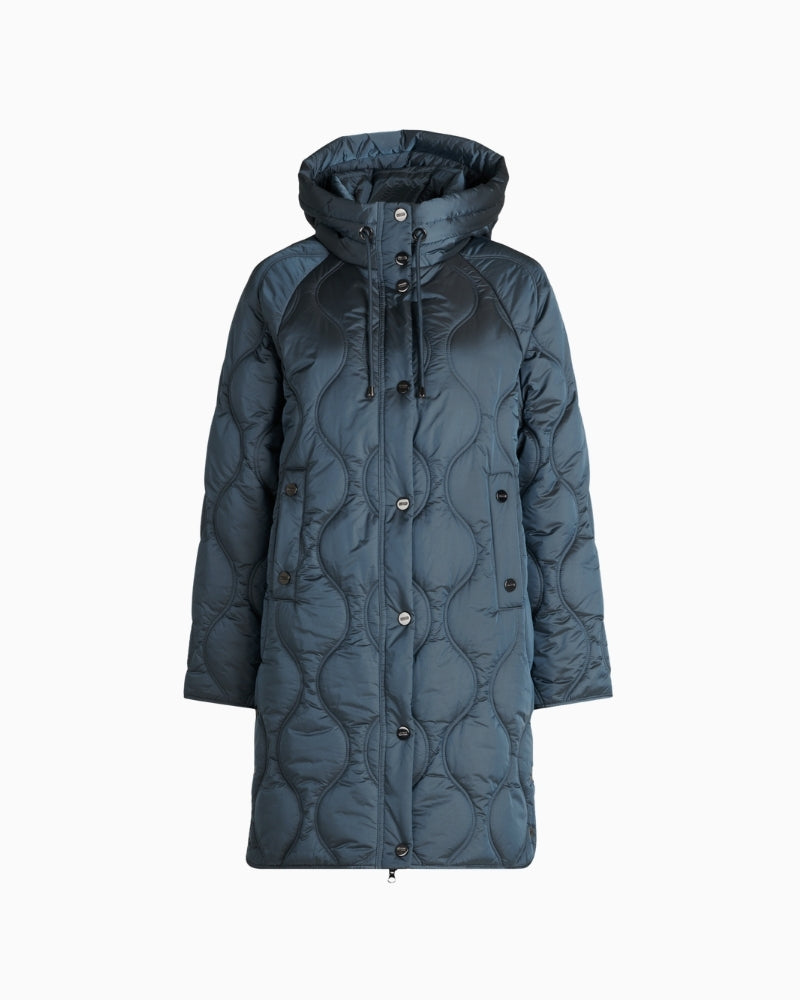 Front view of Betty Barclay quilted jacket in plain colour with zip and press stud fastening