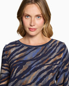 Betty Barclay Animal Print Sweatshirt in Blue bateau neckline detail