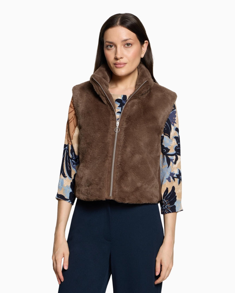 Betty Barclay Faux Fur Gilet in Tan front view