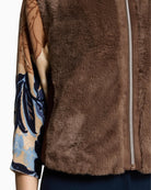 Betty Barclay Faux Fur Gilet in Tan zip fastening detail