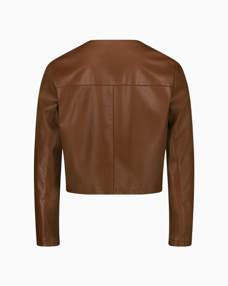 Betty Barclay Faux Leather Blazer in Tan back view