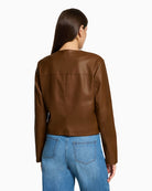 Betty Barclay Faux Leather Blazer in Tan back view