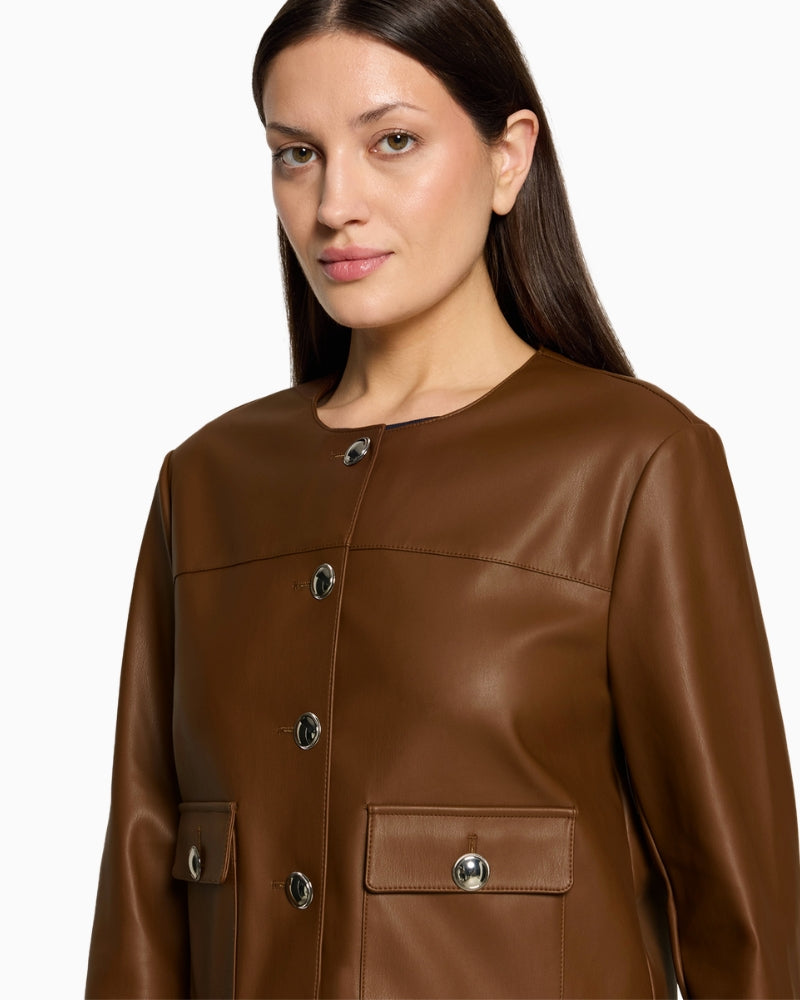 Betty Barclay Faux Leather Blazer in Tan button detail