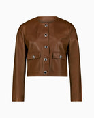 Betty Barclay Faux Leather Blazer in Tan faux leather texture detail