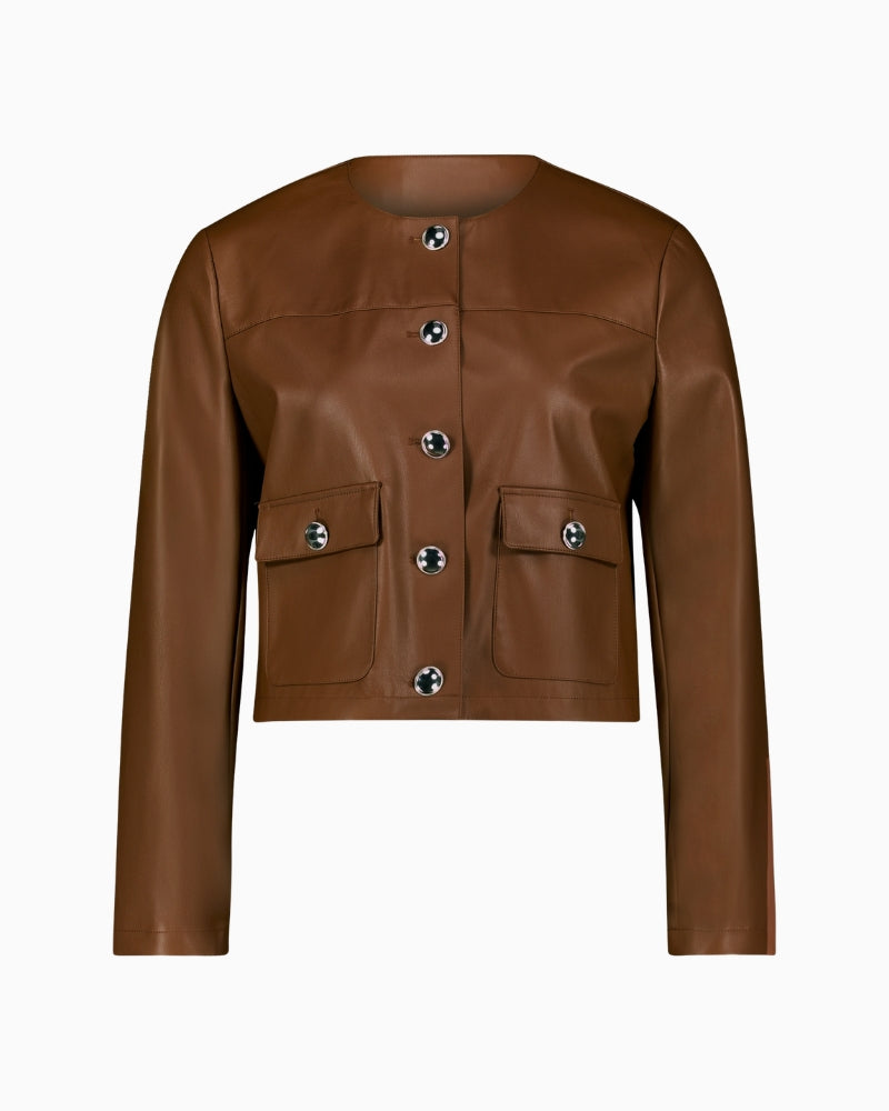 Betty Barclay Faux Leather Blazer in Tan faux leather texture detail