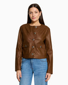 Betty Barclay Faux Leather Blazer in Tan front view