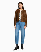 Betty Barclay Faux Leather Blazer in Tan styled view