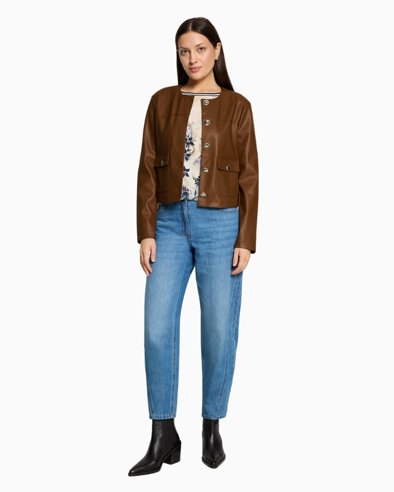 Betty Barclay Faux Leather Blazer in Tan styled view