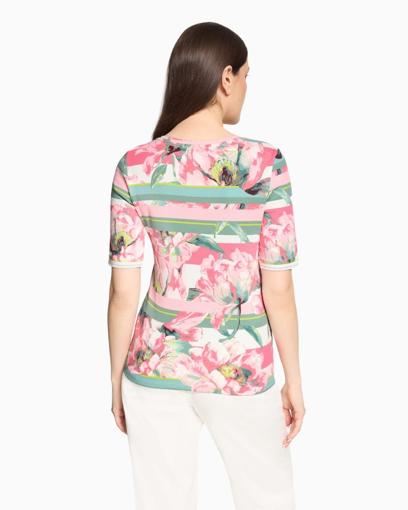 Betty Barclay floral ribbed top back view on model – Áines Boutique