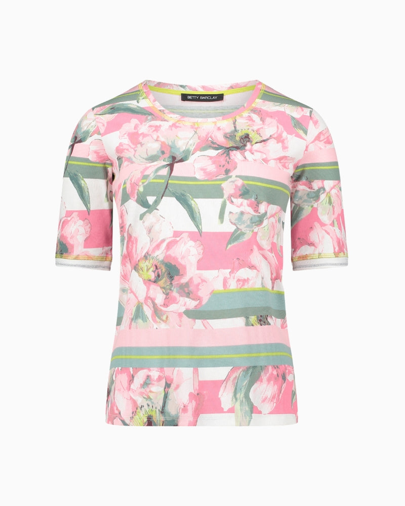 Betty Barclay floral ribbed top flat lay front view – Áines Boutique