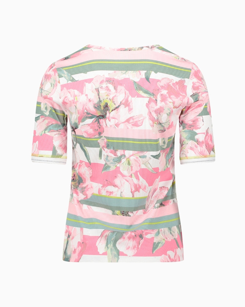 Betty Barclay floral ribbed top flat lay back view – Áines Boutique