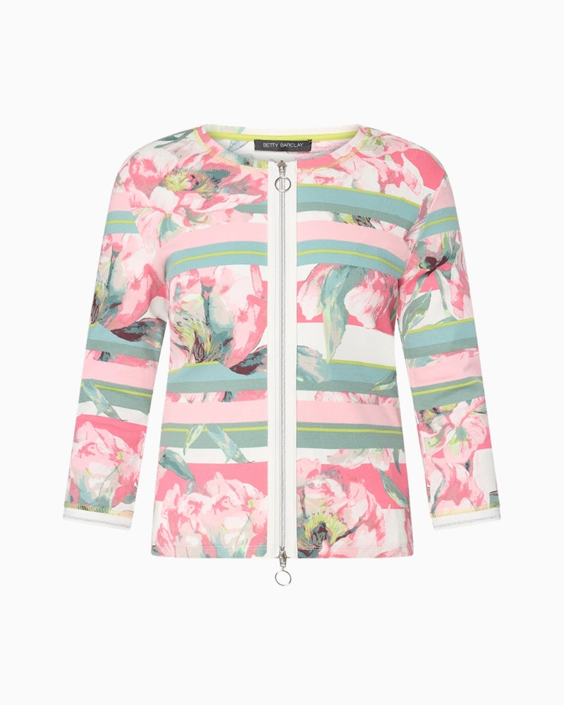 Betty Barclay floral ribbed zip top flat lay front view – Áines Boutique