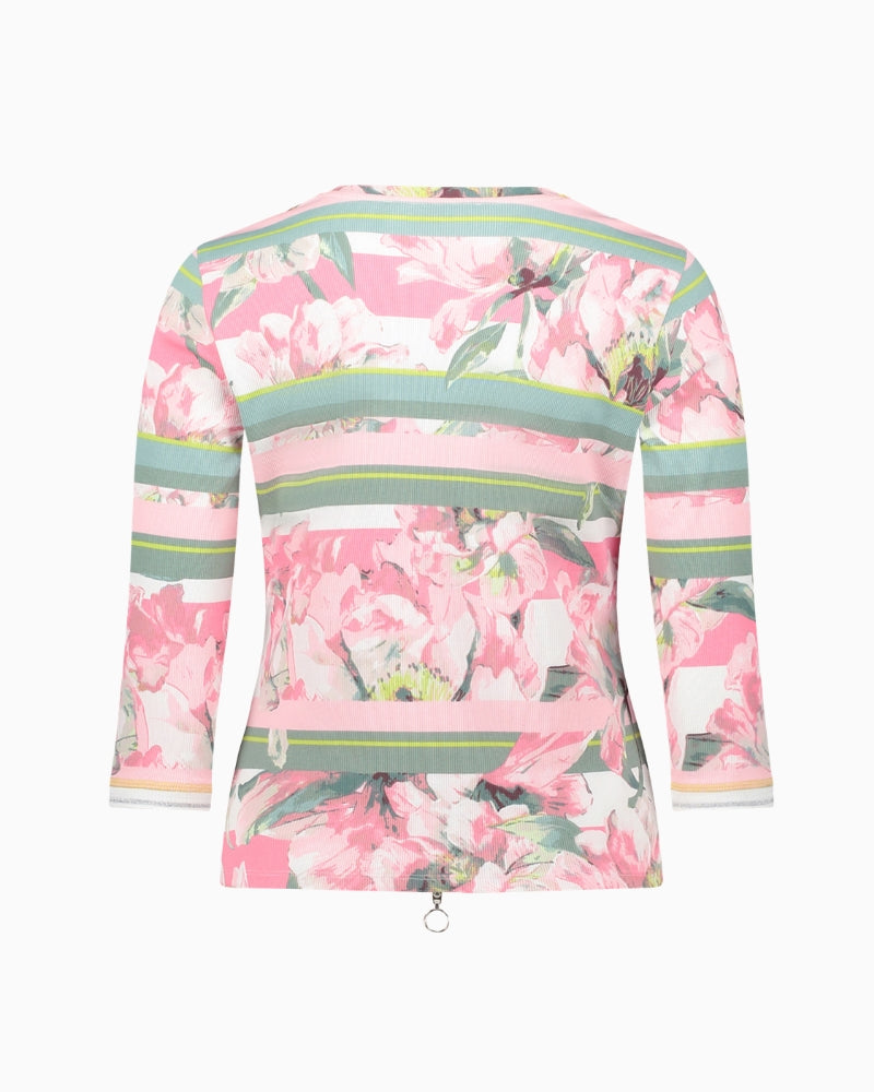 Betty Barclay floral ribbed zip top flat lay back view – Áines Boutique