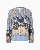 Betty Barclay Long Blouse in Blue patterned fabric detail