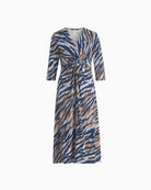 Betty Barclay Midi Dress in Blue gathered neckline detail
