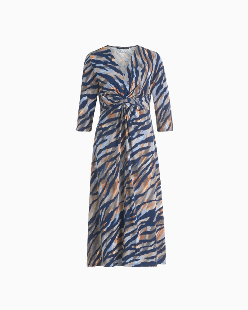 Betty Barclay Midi Dress in Blue gathered neckline detail