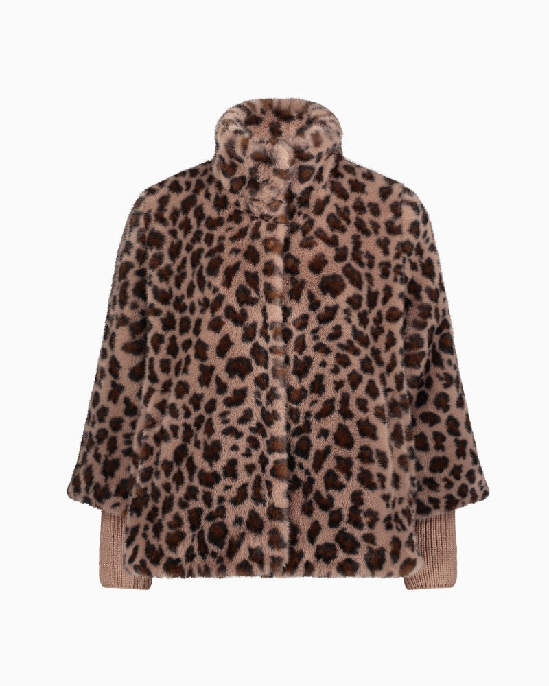 Betty Barclay Plush Jacket in Leopard press stud fastening detail
