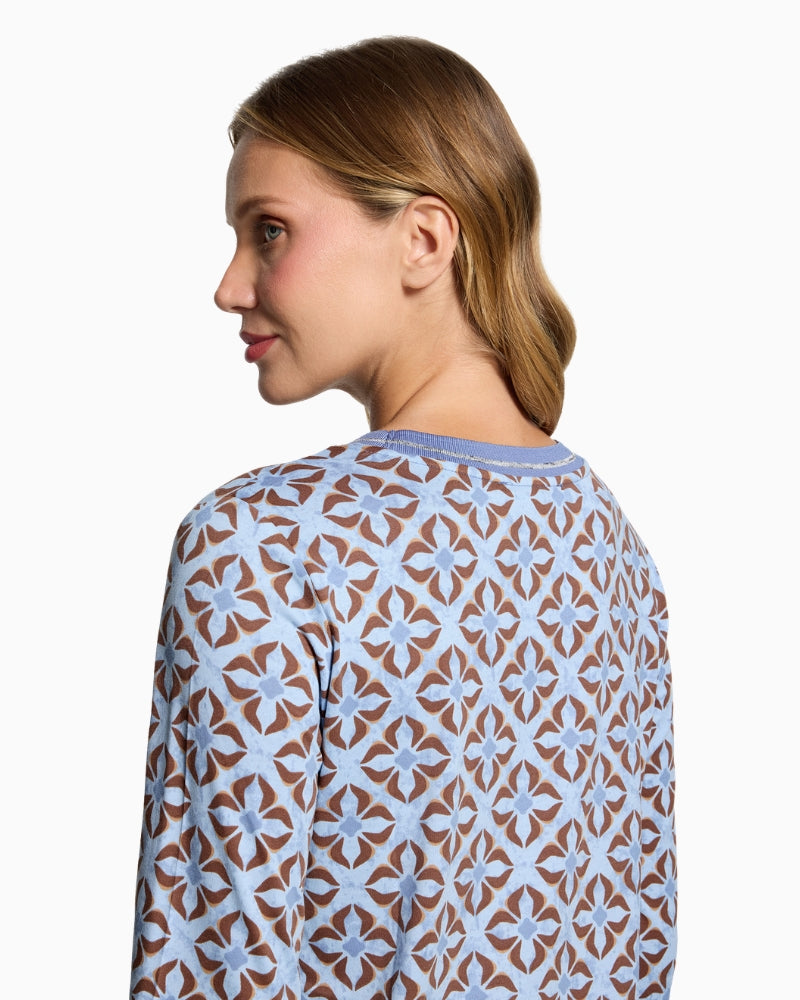 Betty Barclay V-Neck Long Sleeve Top in Blue back print details