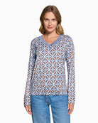 Betty Barclay V-Neck Long Sleeve Top in Blue front view