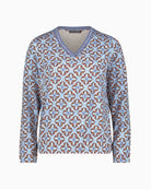Betty Barclay V-Neck Long Sleeve Top in Blue graphic print detail