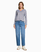 Betty Barclay V-Neck Long Sleeve Top in Blue styled details