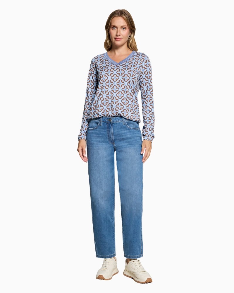 Betty Barclay V-Neck Long Sleeve Top in Blue styled details