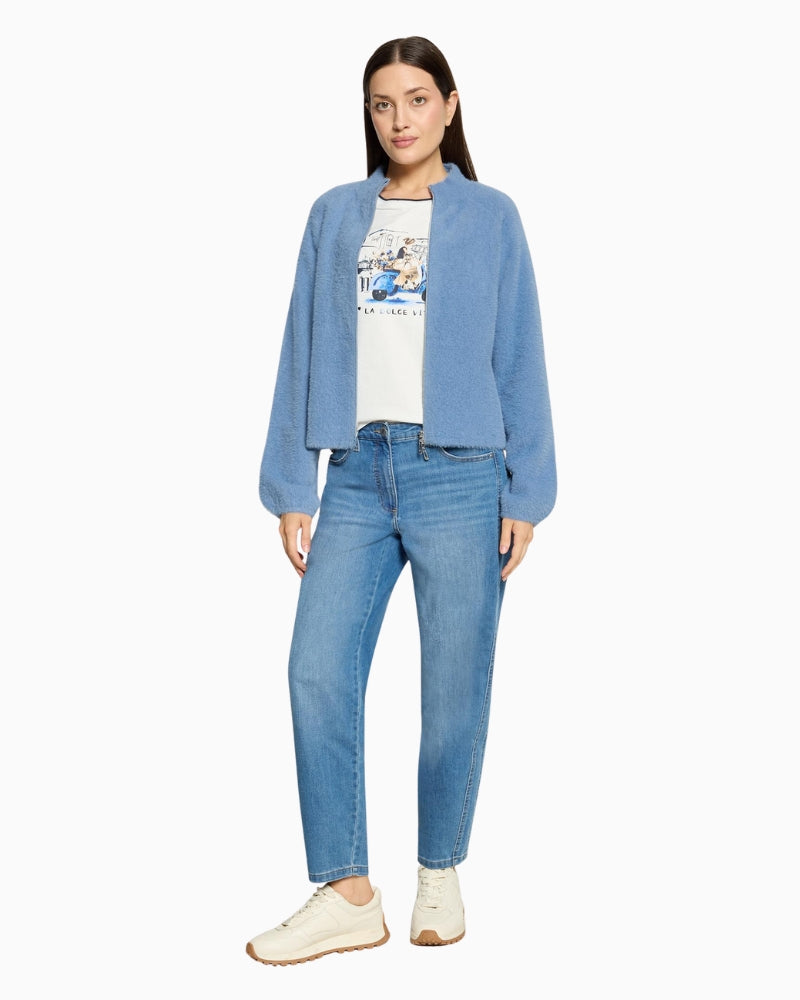 Betty Barclay Zip Up Cardigan in Blue styled view